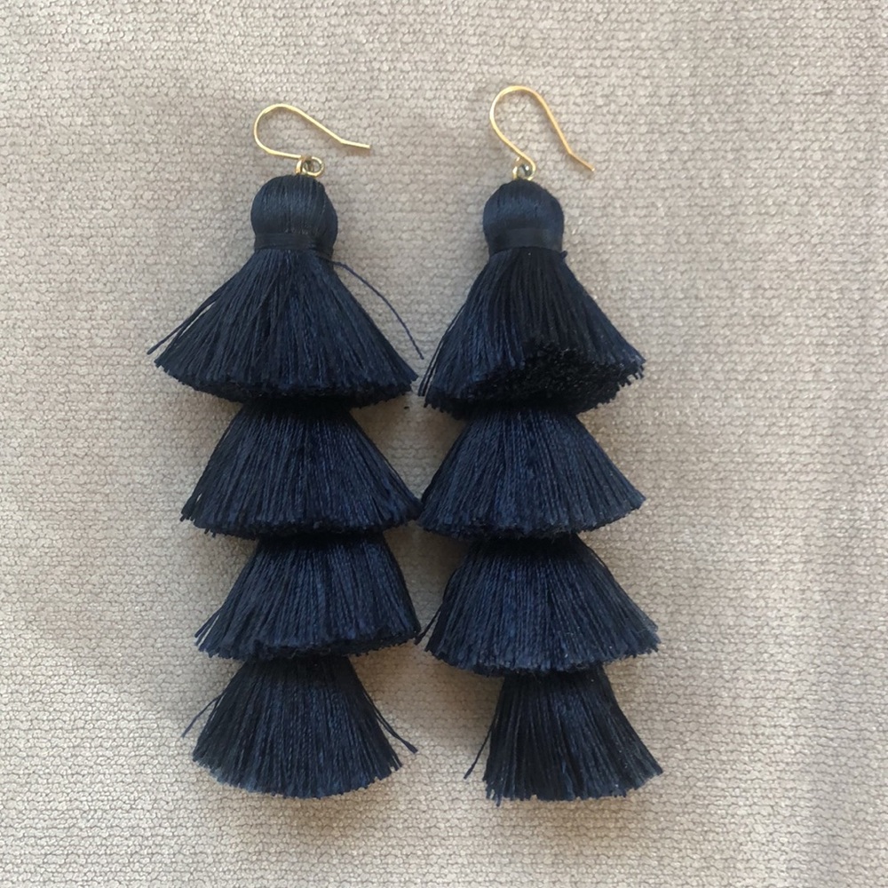 BaubleBar navy blue layered tassel earring